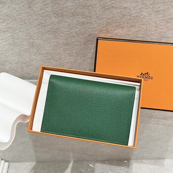 Second-hand 99 new unused hermes (hermes) mc2 folding card holder 1l cactus green evercolor leather b engraved