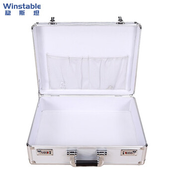 Wenstan w7339 lockable aluminum alloy suitcase, portable double password tool box, document storage box, silver empty box (42*32*14)