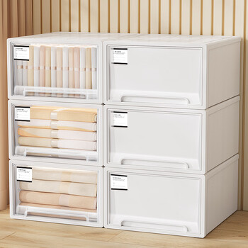 Straw bear storage box drawer-type plastic household clothing storage organizer wardrobe clothes combined drawer storage box depth 47 width 45 height 30 pure white single pack export quality