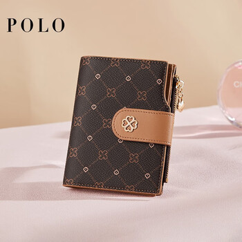 Polo wallet women's card holder multi-card slot wallet short multi-functional coin purse gift box birthday gift for girlfriend coffee color