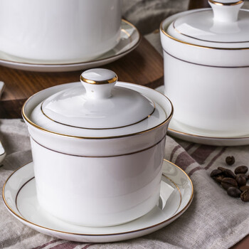 Qingke ceramic bird's nest stew pot with water-proof stew household for one person hotel stew pot inner tank soup cup bowl commercial steamed egg bowl medium size