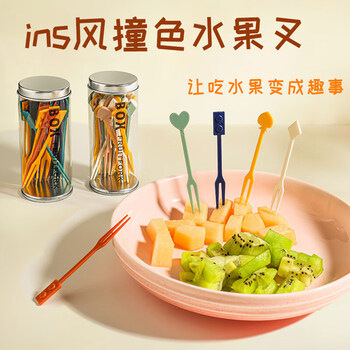 Sungsa fruit fork disposable fruit pick children's cake living room high-end plastic creative home use poker fruit fork + lego fruit fork (2-piece set)