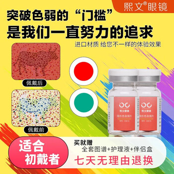 Red and green weak contact lenses, color blindness auxiliary lenses, red and green unisex annual disposable invisible lenses, transparent and colorless, one red and one green (companion box care solution)