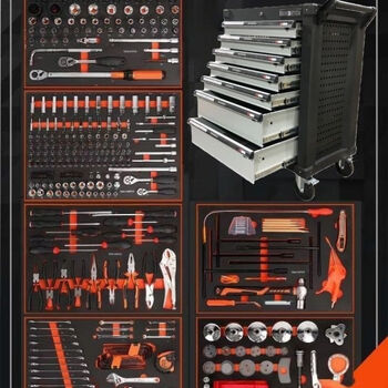 Srunv tool cart cabinet workshop repair box cart multifunctional hardware car maintenance complete set ratchet wrench socket 396-piece set + seven-layer tool cart
