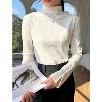 Quetong new chinese style half turtleneck black bottoming shirt for women 2025 new retro national style long-sleeved t-shirt fashionable inner top white l x recommended 120-130 catties