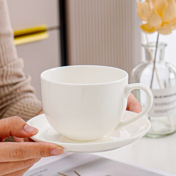 Purjade tangshan bone china coffee cup and saucer household simple afternoon tea cup breakfast cup ceramic coffee latte cup with saucer customized bone china breakfast coffee cup (without saucer)