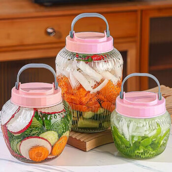 An junsheng glass bottle pickle jar sealed jar with lid household pickle jar thickened pickle jar food grain storage jar (three-piece set) 850+1260+2210 household upgraded thickened glass (pink lid)