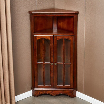 Aidizi american solid wood living room corner wall triangle corner corner triangle cabinet multi-functional small storage cabinet wine cabinet cherry color 66cm wide 120cm high door delivery