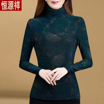 Hengyuanxiang's beautiful mother's turtleneck bottoming shirt for autumn and winter, new mesh printing temperament, with velvet and thickened warm top inside, no. 26, fan-shaped velvet sleeves, also velvet, thickened xl within 110 pounds