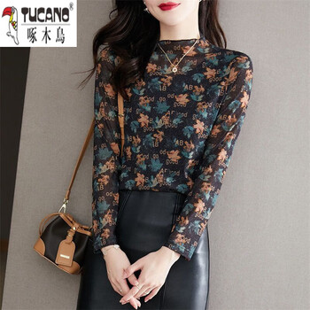 Woodpecker (tucano) plus velvet/thin style 2025 autumn and winter new half-turtle collar bottoming shirt fashionable versatile top long sleeve t-shirt for women picture color plush velvet xl recommended 110-125 catties