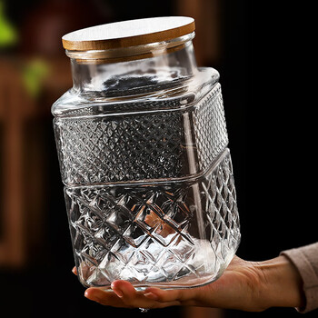 Lecali glass sealed jar storage jar large capacity glass bottle tangerine peel storage special jar pickle jar wine container square glass jar 1800ml large capacity