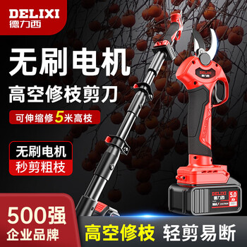 Delixi electric electric scissors, fruit tree high-altitude pruning shears, rechargeable telescopic pole pruning shears, tree scissors, gardening shears, electric agricultural tools, can cut 4.4 meters high, 4.0ah brushless 2 batteries