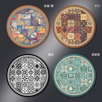 Versatile impression placemat, insulation mat, thickened anti-scalding mat, bowl mat, household kitchen pot mat, dish mat, coaster, dish mat, rubber bottom dining table mat, bohemian style, diameter 18cm, four-piece set
