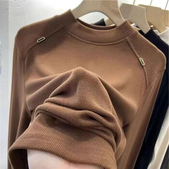 Luo dada bottoming shirt for women in autumn and winter new casual round neck slimming long-sleeved t-shirt for women with warm top, brown m, recommended 85-100 pounds