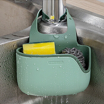 Jimeng kitchen sink drain basket faucet storage hanging basket pool sponge dishcloth storage hanging bag without punching green single-sided hanging basket (1 piece)