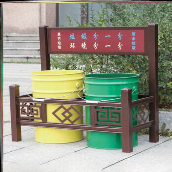 Outdoor garbage sorting wrought iron collection kiosk customized community park shopping mall trash can support frame fence recyclable l15g66 hot-selling model with 30 liters customization
