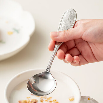Onlycook exquisite 18-10 stainless steel spoon food grade round head spoon creative three-dimensional flower and bird frosted spoon 1 piece 18-10 stainless steel