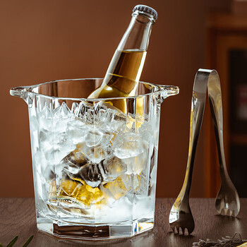 Huili's egreen high-looking ice bucket household small glass ice bucket ktv bar red wine ice bucket crystal ice bucket 1650ml (free ice clip)