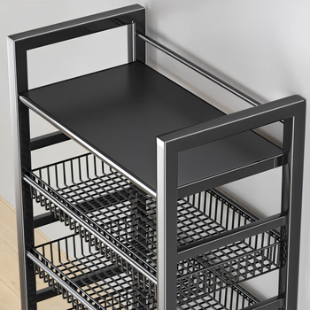Wang xingheyue trolley storage rack kitchen floor-standing multi-layer storage rack multi-functional storage rack pot household shelf 3-layer black abs plastic material