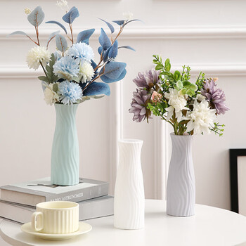 Mi shuo large-diameter vase anti-fall nordic style plastic vase home flower arrangement living room bedroom decoration ornaments white 1 piece (small waist vase)