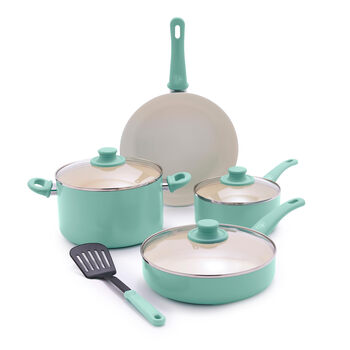 Greenlife 8-piece ceramic non-stick cookware set, blue-green, non-toxic, pfas-free, oven safe