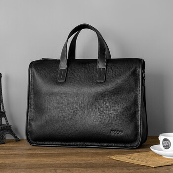 Cow briefcase men's genuine leather handbag business casual first layer cowhide men's bag computer bag c-8620 elegant black