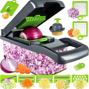 Vegetable cutting artifact kitchen household dicing and grater sliced potatoes, cucumbers, radish, garlic, mushrooms and onions anti-spicy artifact 15-piece set flagship model