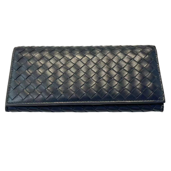 Second-hand 95 new bv bao black full leather woven long bifold wallet diejia card holder clutch bag men and women 95 new black full leather wallet