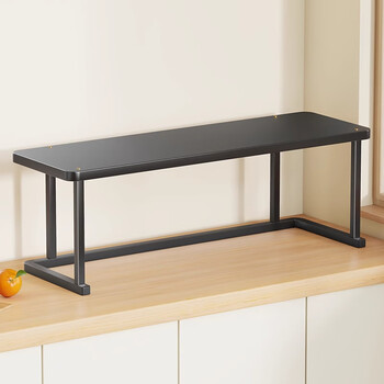 Wooden grid kitchen rack countertop simple microwave oven shelf home restaurant multi-functional appliance storage rack black shelf blackboard (length 50) extra height