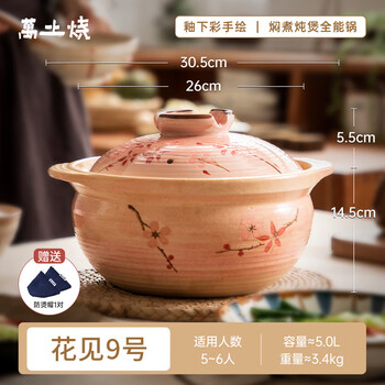Mantuyaki hanami underglaze color ceramic earthen pot stew soup casserole clay pot rice household open flame high temperature resistant japanese kitchen hanami no. 9 pot (suitable for 5-6 people to stew whole chicken) 5l