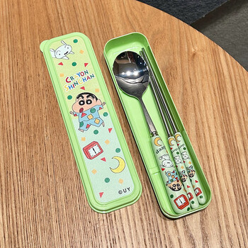 Magic bean shenghuo crayon shin-chan genuine 304 stainless steel spoon, fork and chopsticks cute dormitory household portable cutlery box three-piece set crayon shin-chan pajamas (spoon + chopsticks + box)
