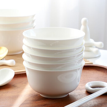 Porcelain knight pure white bowl household bone china rice bowl ceramic small soup bowl restaurant tableware set noodle bowl eating bowl 2024 new style 4.5 inch standard rice bowl 1 piece