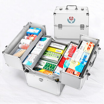 Nasilian multifunctional medicine box household household enterprise first aid medicine storage box aluminum alloy lockable sealed box large 18-inch empty box
