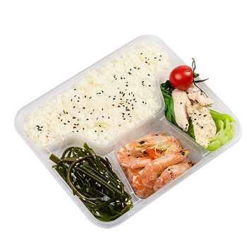 Shanniod disposable lunch box, transparent four and five compartments, 150 pcs/box, 4 compartments