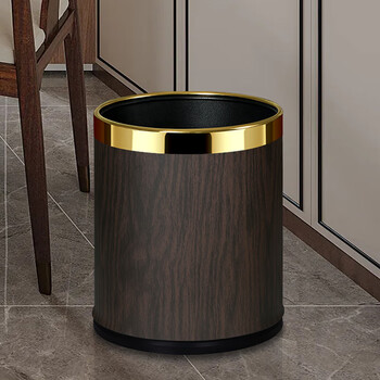 Mavobo light luxury trash can home living room creative trash can kitchen bedroom nordic style large capacity hotel gray large no cover two-tone walnut 10l gold circle new product