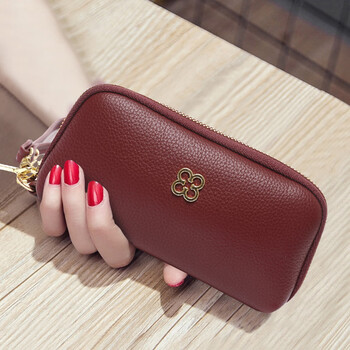 Kuqi kangaroo wallet women's new large capacity coin purse women's casual versatile handbag mom's grocery handbag burgundy