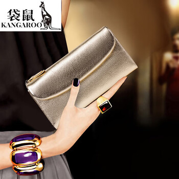 Kangaroo luxury (chi) high-end gold genuine leather long folding wallet, feminine soft leather wallet inside and outside, gold-first-layer cowhide inside and outside, gift box