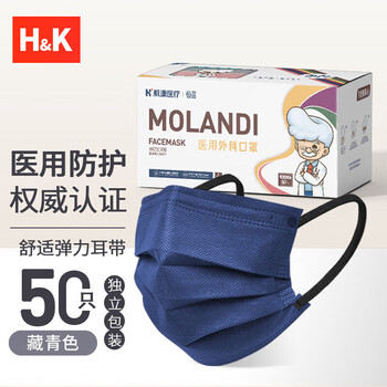 H&k disposable medical surgical mask morandi color high-looking adult individually packaged 50 pieces/box navy blue