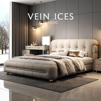 Ticilan italian light luxury leather bed, simple and modern 1.8 meters soft-packed master bedroom double bed 2 meters 2.2 meters storage wedding bed single bed + cloud-sensing zero-pressure fully disassembled mattress + 2 cabinets 1.8*2.0 meters frame structure