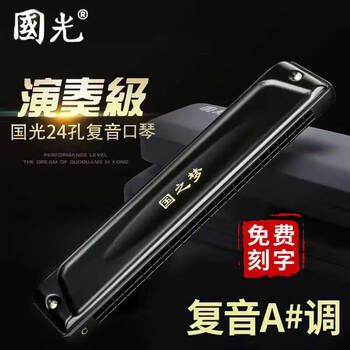 Guoguang guozhimeng professional performance harmonica 24-hole polyphonic #a/b/c/d/e/f/g adult high-end competition harmonica 24-hole #a (b flat) polyphonic black performance grade