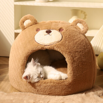 Huayuan pet equipment (hoopet) cat nest, cat sleeping bag, semi-enclosed warm cat house, cat mat, cat house, kitten internet celebrity cat nest, bear yurt m (recommended for use within 15 pounds, see attached picture)