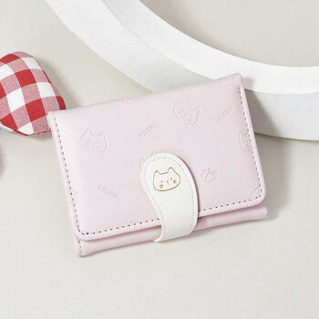 Guiqi women's wallet niche cartoon cute cat wallet 2024 new style small fresh three-fold multi-card slot card holder women's wallet pink kitten tail