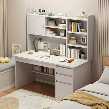 Jiajialin desk bookcase integrated computer desk desktop home bedroom small study table rental house office desk subsidy luxurious height warm white 120cm