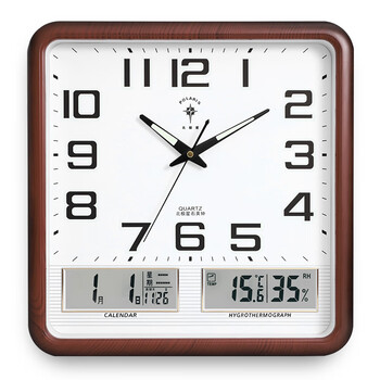 Polaris (polaris) living room wall clock silent square large calendar quartz clock perpetual calendar clock modern simple wall clock electronic calendar medium wood grain color (37*38 cm) quartz movement