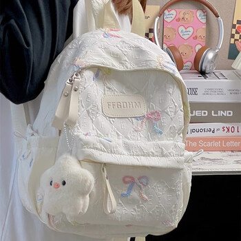 Chaonianhua chaonianhua schoolbag niche high-looking and versatile girl's schoolbag large capacity junior and high school college student backpack travel small backpack off-white white star pig small size