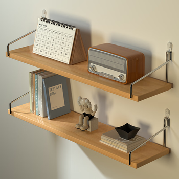 Nifeng wall storage rack without punching holes for bedroom bedside dormitory wall wall hanging bookshelf wooden one-word partition storage shelf solid wood color 30*15 free sticky hooks/seamless nails