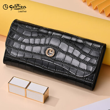 Goldlion women's long wallet genuine leather fashion handbag handbag brand high-end crocodile pattern 2025 new style gift box officially authorized. get 10% off if you get a fake one.