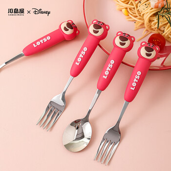 Kawashimaya strawberry bear children's spoon 304 stainless steel household high-looking baby eating spoon and fork winnie the pooh - fork and spoon set