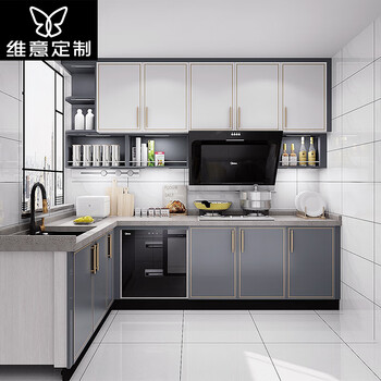 Huili's integrated kitchen cabinets quartz stone countertops home open kitchen small apartment stove cabinet custom-made gold, please contact customer service for details 1 meter