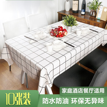 Monkey dafu extra thick thickened disposable tablecloth rectangular plastic birthday party layout children's tablecloth 1.4*2.8 meters thick white grid 10 sheets